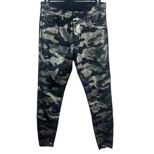 AllSaints Miller Jeans Womens 26 Gold Camo Metallic Coated Skinny Raw Hem Edgy